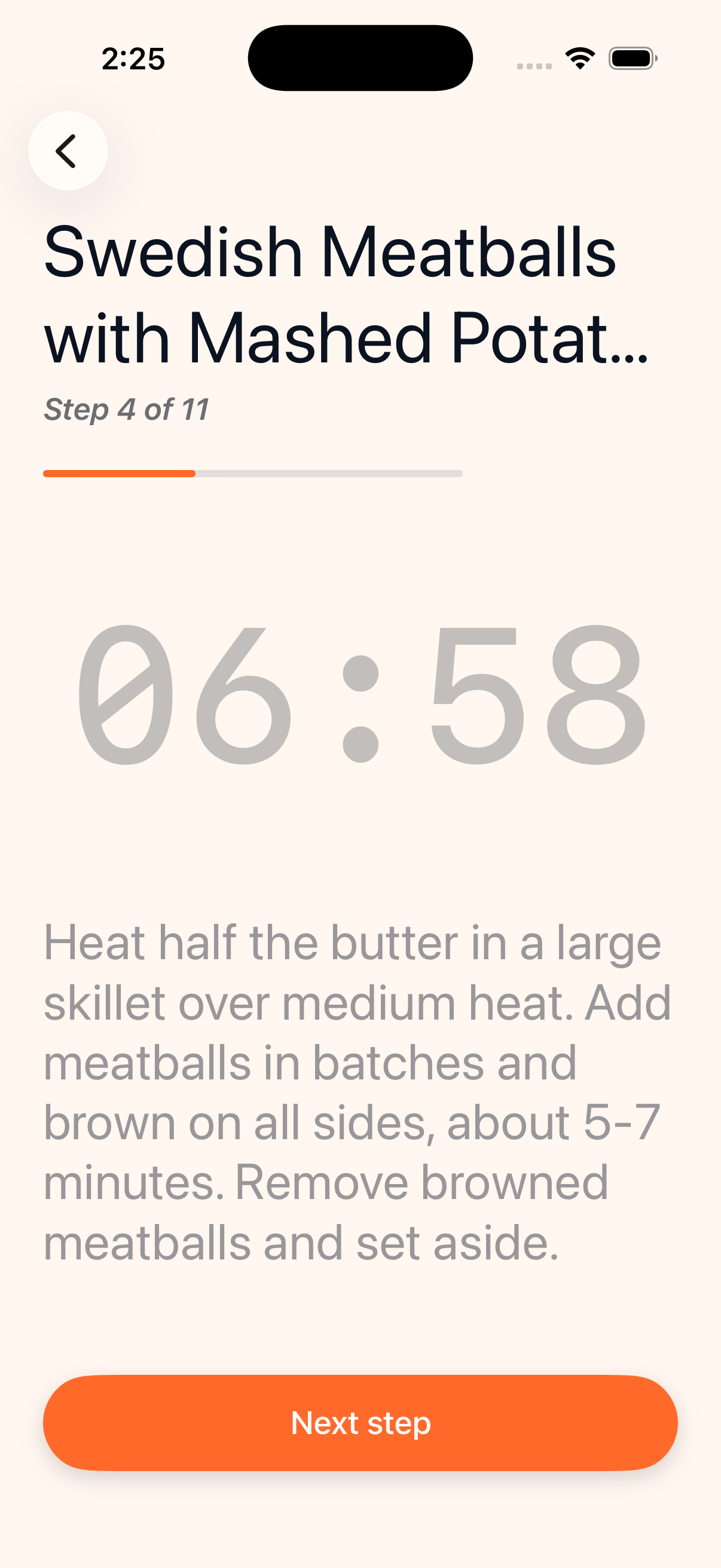 Peanut meal plan screen